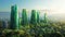 Emerald-Colored Towers Rising from a Verdant Landscape with Eco-Conscious Design