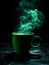 Emerald Crystal Coffee Mug on Black Background.