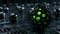 Emerald Enigma: Black Sphere with Green Glowing Holes