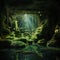 Emerald Enigma: A Lush Mossy Grotto Illuminated by Ethereal Light