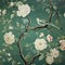 emerald green color rose with bird in Chinese chinoiserie painting style