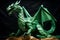 Emerald green dragon-themed origami art on dark background. Symbol of the year 2024