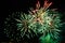 emerald green firework sparks bright on the black night sky.