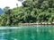 Emerald green Lake huts