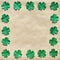Emerald green paper clover shamrock leafs wreath border