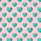Emerald grey heart seamless pattern. Hand drawing watercolor sketch on pink background. Colorful illustration