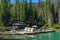 Emerald Lake Canoe Rentals and Boathouse in summer day. Yoho National Park, Canadian Rockies.