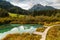 Emerald Lake at Zelenci in Slovenia. Alpine Landscape at Autumn Season