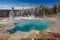 Emerald Spring at Norris Geyser Basin trail area, during winter in Yellowstone National Park, Wyoming