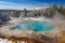 Emerald Spring at Norris Geyser Basin trail area, during winter in Yellowstone National Park, Wyoming