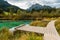 Emerald Waters in Alpine Lake at Zelenci. Pristine Landscape at Fall Season