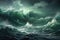 Emerald Waves Clash under Stormy Skies. For Themes of Nature Fury and Oceanic Power. AI Generated