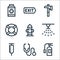 Emergencies line icons. linear set. quality vector line set such as fire extinguisher, stethoscope, syringe, sprinkler, fire