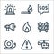 Emergencies line icons. linear set. quality vector line set such as helicopter, warning, alarm bell, barrier, fire, megaphone, sos