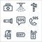 Emergencies line icons. linear set. quality vector line set such as walkie talkie, exit, fire extinguisher, sos, sos, flashlight,