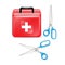 Emergency aid case and scissors isolated