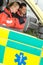 Emergency ambulance car paramedics sitting work