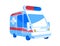 Emergency Ambulance Van with Red and Blue Signaling Siren on Roof Front View. Automobile for Diseased Patients