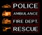 Emergency banners with ambulance, fire dept, rescue and police i