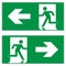 Emergency exit left, emergency exit right, escape route signs, vector illustration.