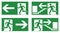 Emergency exit safety sign. White running man icon on green back