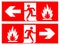 Emergency fire exit left, emergency fire exit right, fire escape route signs, vector illustration.