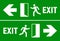 Emergency fire exit sign. Evacuation fire escape door vector sign pictogram arrow exit route