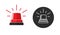 Emergency flasher red color icon or black and white police siren light pictogram flat cartoon and line outline stroke