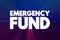 Emergency Fund - personal budget set aside as a financial safety net for future mishaps or unexpected expenses, text concept for