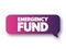 Emergency fund - personal budget set aside as a financial safety net for future mishaps or unexpected expenses, text concept