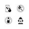 Emergency instructions for fire safety black linear icons set