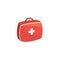 Emergency medical first aid kit red box and white cross graphic icon vector.