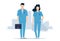 Emergency medical service. Doctors man and woman rush to the rescue. Vector illustration