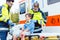 Emergency medics taking care of injured boy