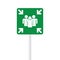 Emergency meeting point green sign on pole, vector illustration