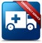 Emergency service blue square button red ribbon in corner