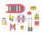 Emergency service paramedic lifeguard equipment tools. On flat thin lines style background concept. Vector illustration