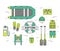 Emergency service paramedic lifeguard equipment tools. On flat thin lines style background concept. Vector illustration