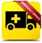 Emergency service yellow square button red ribbon in corner