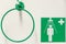 Emergency shower to wash yourself from contaminations with a medical green sign, details, closeup