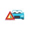 Emergency sign near broken car vector illustration on white