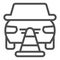 Emergency stop for car line icon. Auto with caution cap symbol, outline style pictogram on white background. Road crash