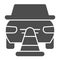 Emergency stop for car solid icon. Auto with caution cap symbol, glyph style pictogram on white background. Road crash