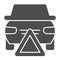 Emergency stop solid icon. Accidents prevention, caution triangle symbol, glyph style pictogram on white background. Car