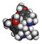 Emetine molecule. Has emetic (induces vomiting) and anti-protozoal properties. 3D rendering. Atoms are represented as spheres with