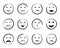 Emiji smile face hand drawn style. Happy, sad, angry face doodle icon. Emoji for social media. Cartoon people faces on isolated