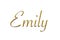 Emily - Female name . Gold 3D icon on white background. Decorative font. Template, signature logo.