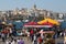 Eminonu Harbor, Beyoglu district historic architecture and sea port over the Golden Horn bay in Istanbul, Turkey