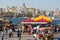 Eminonu Harbor, Beyoglu district over the Golden Horn bay in Istanbul, Turkey