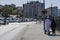 Eminonu, Istanbul, Turkey - July 29, 2019: Muslim family with local clothes walking on the road. Black and white local costumes